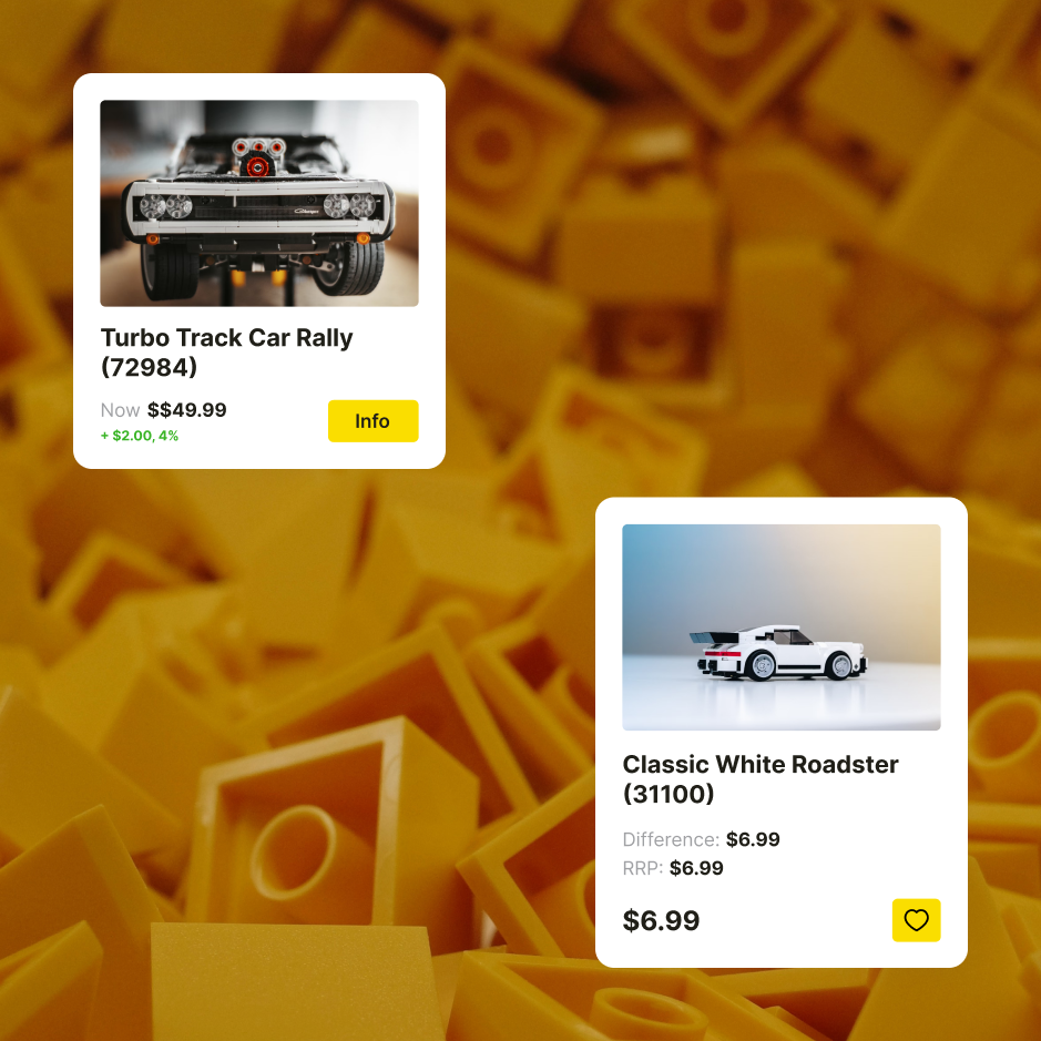 Deal cards showing current price and change versus retail